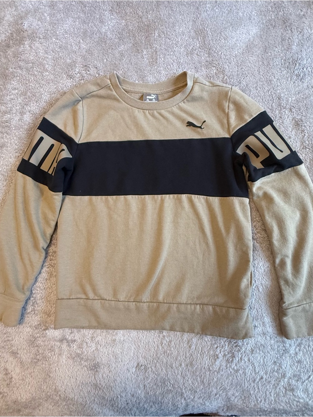 Puma Tan Crewneck Sweater with Black Chest Stripe, S